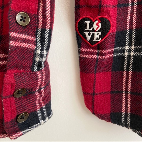 Forever 21 Thick Red Black Plaid Flannel Patches L - Picture 2 of 10